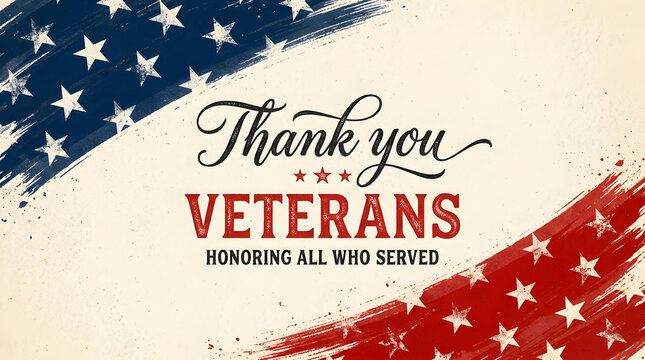 Thank you Veterans text with patriotic American flag brush strokes on paper background