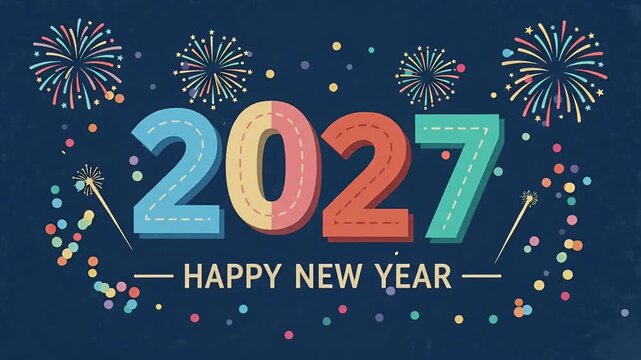 happy new year 2027 numbers with colorful fireworks motion graphic background loop
