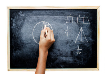 Hand Drawing Geometric Shapes and Diagrams on a Framed Chalkboard © julioandres
