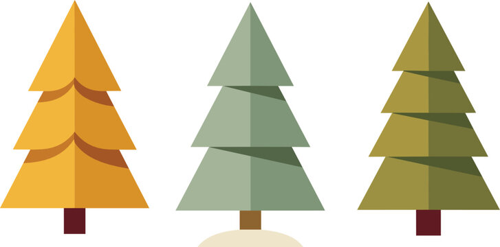 Flat Design Pine and Spruce Tree Vector Set Featuring Autumn and Winter Seasonal Foliage