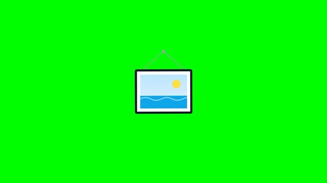 Hand drawn picture frame icons on chroma key green background