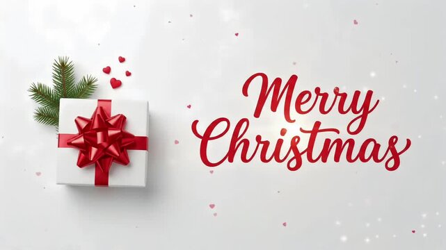 merry christmas text with gift box and pine branch motion background loop

