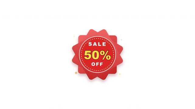 Red sale badge collection with fifty percent discount on white background