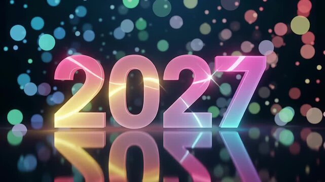 happy new year 2027 glowing numbers with colorful bokeh light 3d render loop background
