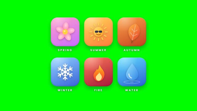 Weather and season interface icons set on green screen