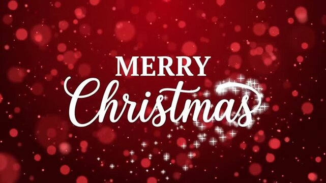 Merry Christmas text red bokeh loop motion graphic background seamless animation

