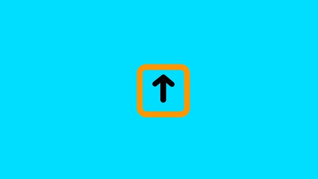 Square button with upward arrow icon inside isolated on vibrant cyan background