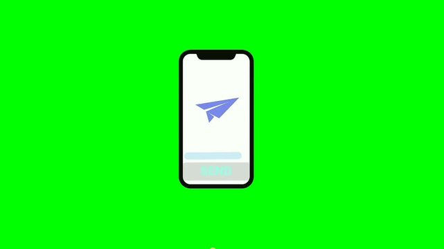 send button on smartphone, with dollar sign, mobile money, transfer payment animation, on green screen 4k.