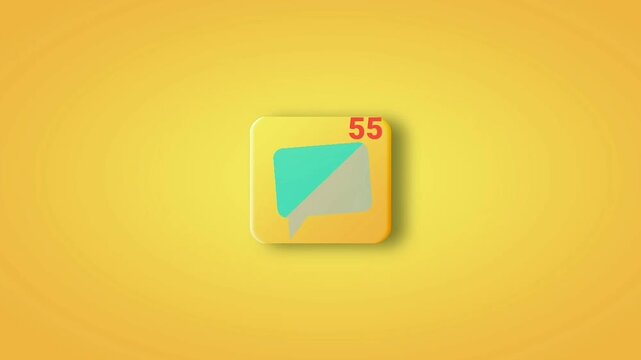 chat bubble yellow messages, or chat bubble icon, with red notification badge, on yellow app tile, animation 4k.