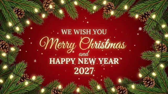 Merry Christmas new year pine branch lights background motion graphic loop
