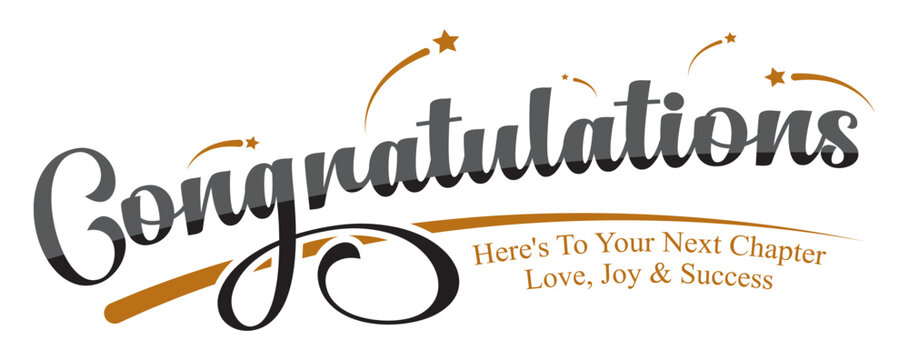 Elegant Congratulations Lettering with Black Script Typography, Golden Decorative Swirls and Graduation Celebration Message on White Background