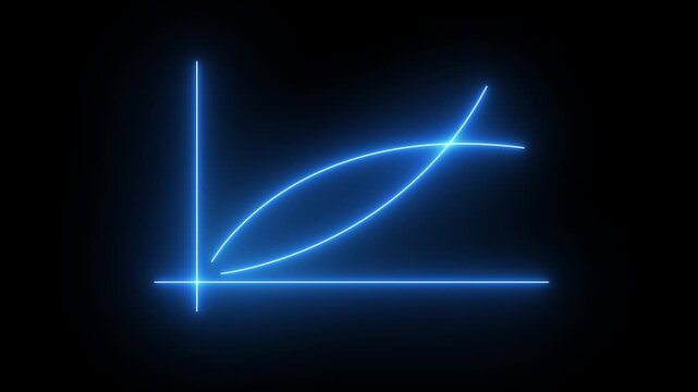 Neon blue animated line graph showing exponential growth and market trends on black background chart