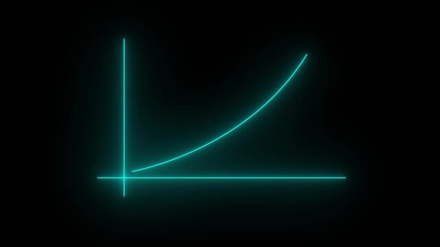 Neon blue exponential growth curve graph animation on black background, chart