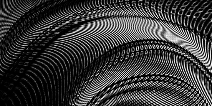 Futuristic Black Silver Chrome Wireframe Waves with Reflective Metallic Lines.