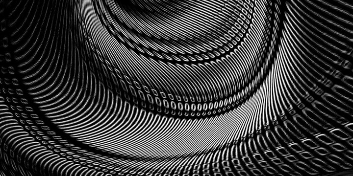 Futuristic Black Silver Chrome Wireframe Waves with Reflective Metallic Lines.
