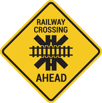 Railway Crossing Ahead Warning Sign