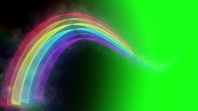 Faint prismatic rainbow bridge gradually fading away into a saturated green screen backdrop for creative video editing