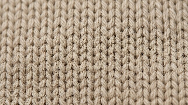 Macro close up shot of beige knitted wool fabric texture background