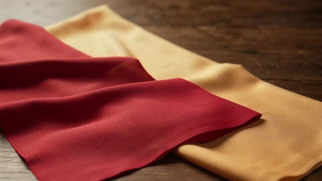 Red and Yellow Fabric on Wooden Table for Kannada Rajyothsava