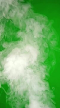 Thick white steam cloud rising and swirling slowly against a professional green screen background