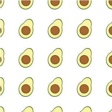 Seamless Pattern Avocado set of whole and halves with a bone. illustration of fresh avocado fruit.