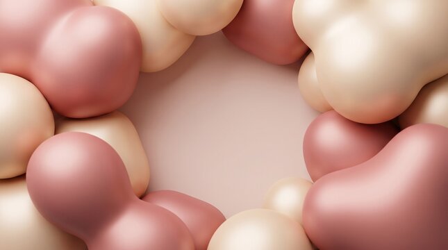 Abstract background with soft pink and beige inflated 3d shapes