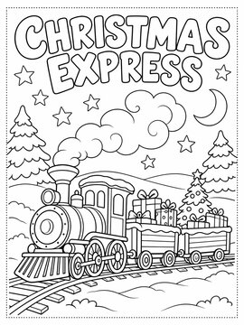 Christmas Train Coloring page, xmas colouring pages 