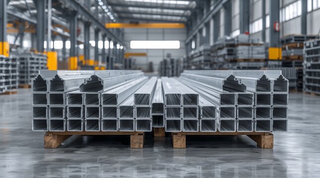 Stacked Aluminum Extrusion Profiles in Industrial Warehouse