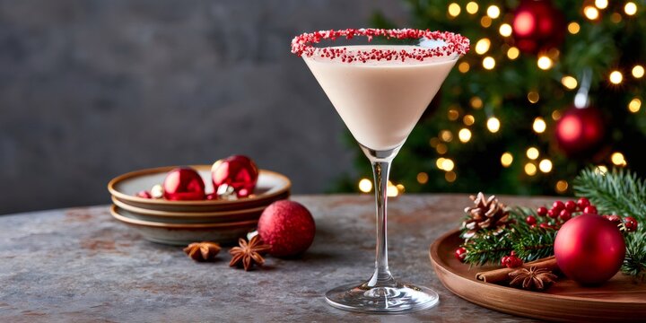 Christmas martini cocktail with candy cane rim