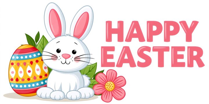 Happy Easter greeting card with cute bunny and egg