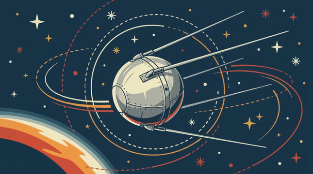Illustration sputnik concept illustration with colorful elements for creative decoration and seasonal celebration isolated background