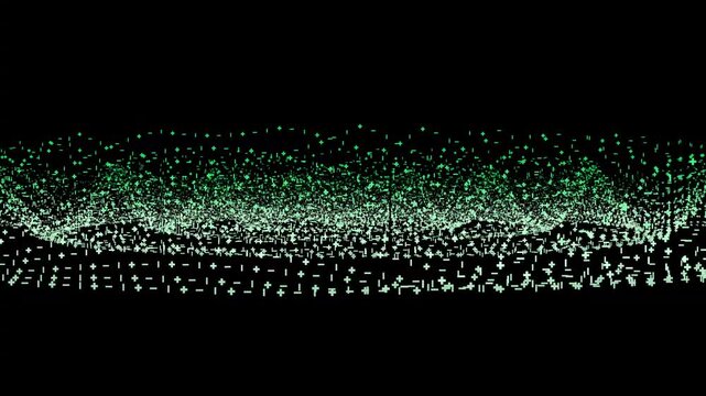 Abstract Digital Waves Formed By Mathematical Plus And Minus Symbols On A Dark Background