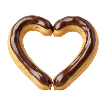 Two Chocolate-Glazed Eclairs Arranged into a Heart Shape, PNG Transparent Background