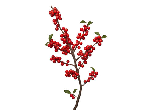 Red Winterberry Branch with Clusters of Bright Berries