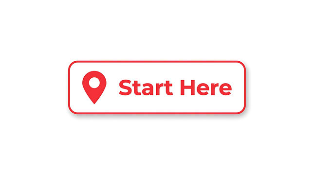 Red start here button with location map pin icon