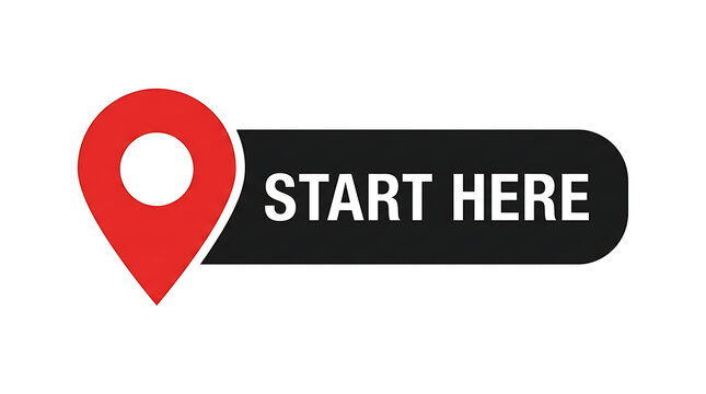Start here button with a red location map pin icon