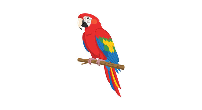 Red macaw perched on a branch colorful vector illustration
