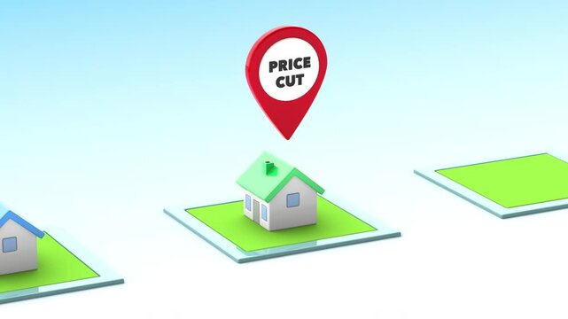 Real Estate Price cut with red pin 3D animation
