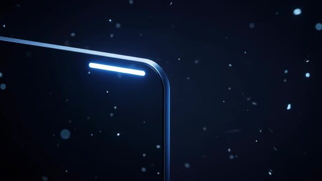 Corner of dark smartphone chassis edge showing glowing blue horizontal indicator light strip on screen