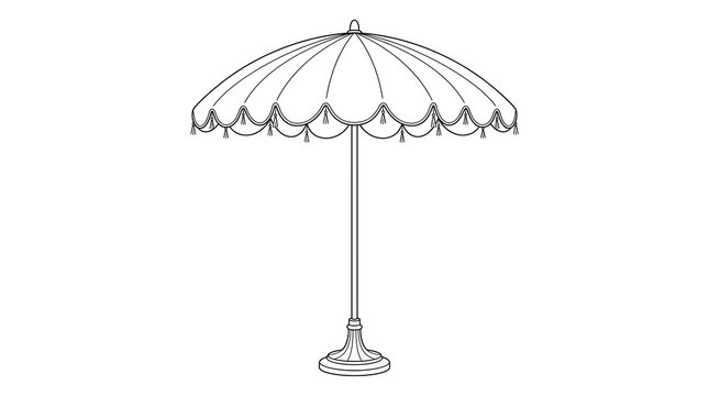 Black and white line art illustration of a beach umbrella