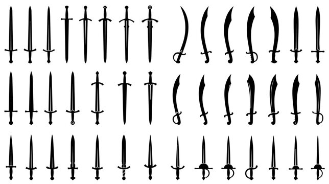 Collection of Sword Silhouettes on Transparent Background