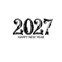 Happy new year 2027 typography. Black grunge textured brush stroke lettering isolated on white background. Flat vector illustration for holiday greeting cards, posters, and calendar cover design © Raj Studio 