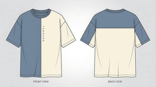 Color blocked t-shirt shows dual tone front and back panels.
