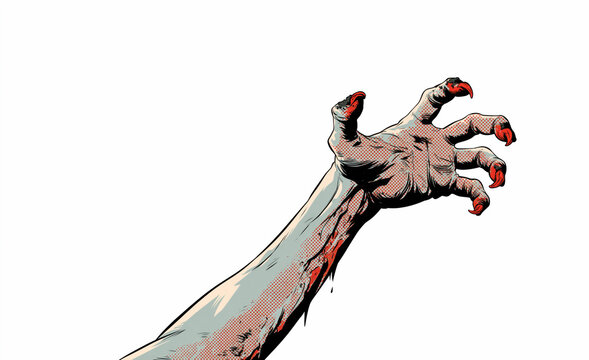 Two zombie hands reaching with claws in vintage pin-up comic style