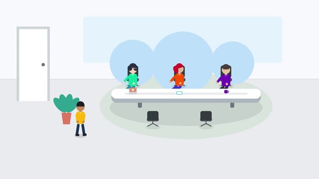 Modern vector illustration of business people having a corporate meeting in minimalist office.