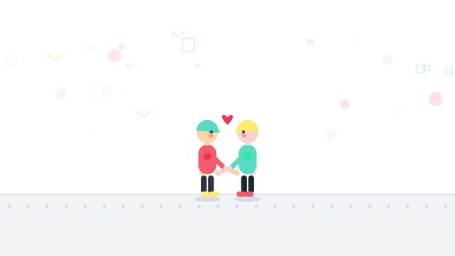 Minimalist vector illustration of cute couple holding hands with heart symbol.