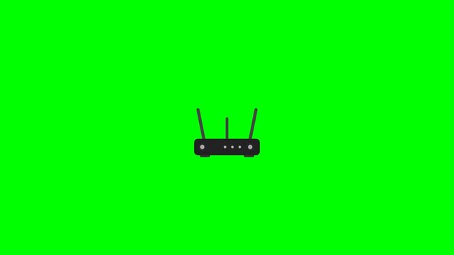 Animated Wireless Router Icon with Pulsing Wi-Fi Signal Symbol on Green Screen Background for Network Connectivity and Internet Technology Concepts.