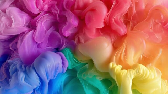 Abstract Rainbow Colored Smoke Swirling and Blending in Fluid Motion, Vibrant Pink Purple Blue Green Orange and Yellow Clouds Creating a Dreamy Colorful Background Animation