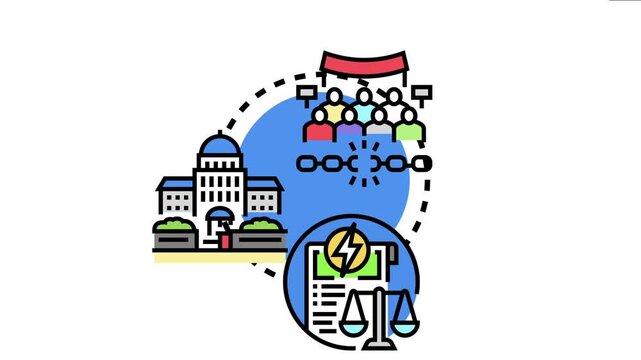 Public legislative authority creating new laws and making important decisions, representing government, justice, and the power of the people through a structured legal process and executive decree