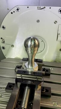 Interior of a five axis CNC milling machining center with rotary table and precision machined component, showcasing advanced multi axis machining technology and high accuracy metal manufacturing.